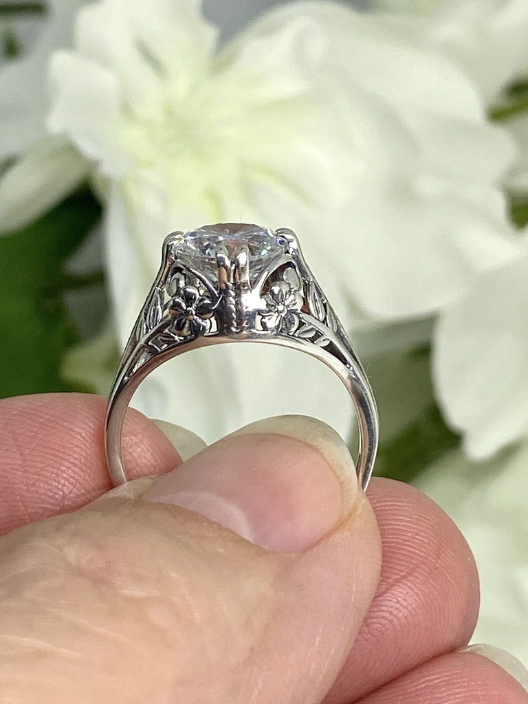White CZ Ring, natural White Topaz ring, Deco 2Fleur, Victorian Jewelry, Sterling silver jewelry, silver embrace Jewelry D159