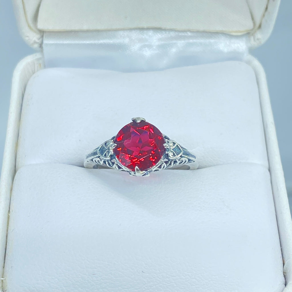 Ruby Ring, sterling silver filigree, Silver Embrace Jewelry, D162, Knight Ring