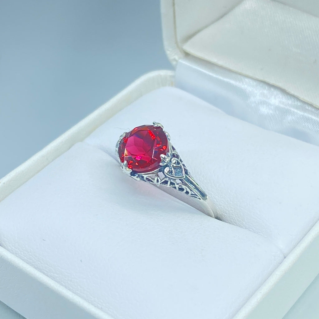 Ruby Ring, sterling silver filigree, Silver Embrace Jewelry, D162, Knight Ring
