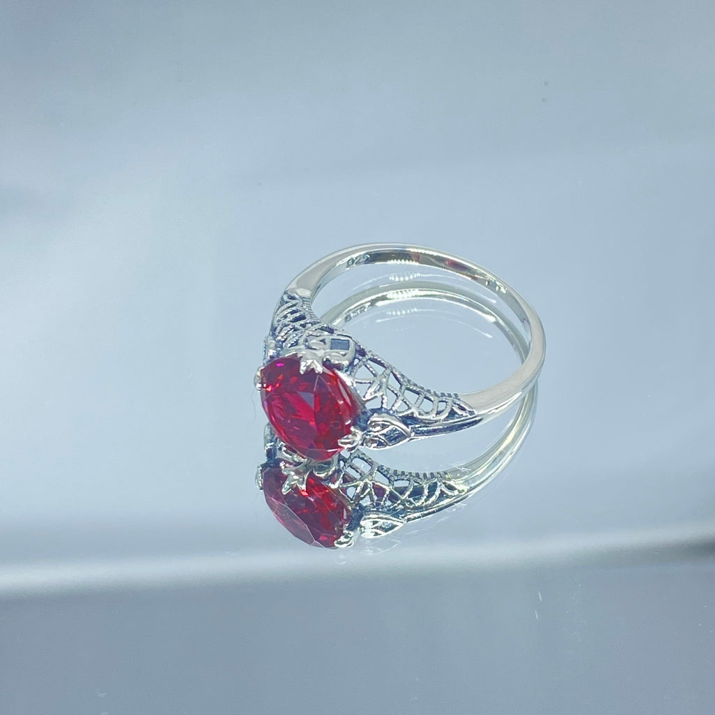Ruby Ring, sterling silver filigree, Silver Embrace Jewelry, D162, Knight Ring
