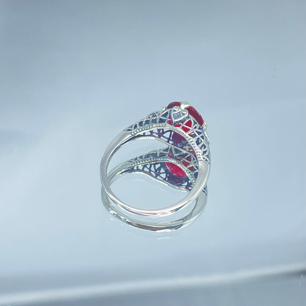 Ruby Ring, sterling silver filigree, Silver Embrace Jewelry, D162, Knight Ring