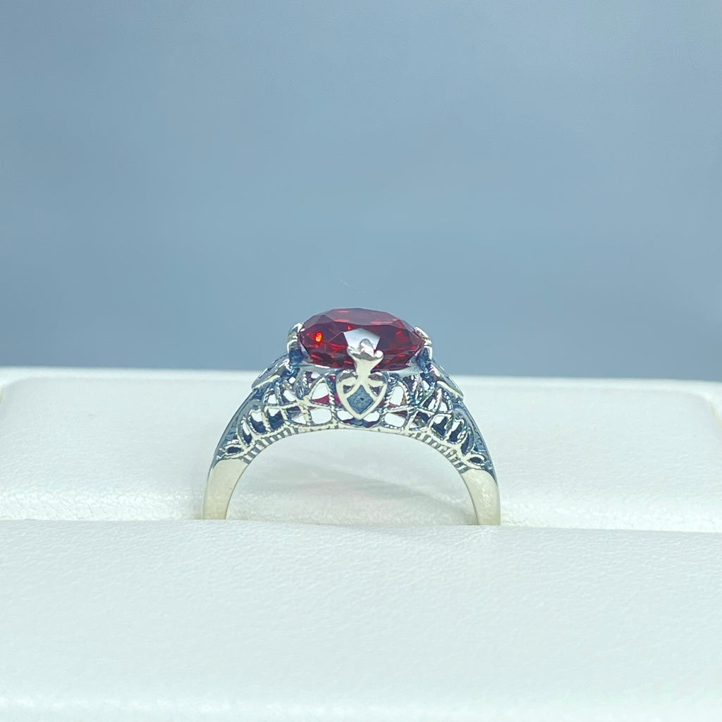 Ruby Ring, sterling silver filigree, Silver Embrace Jewelry, D162, Knight Ring