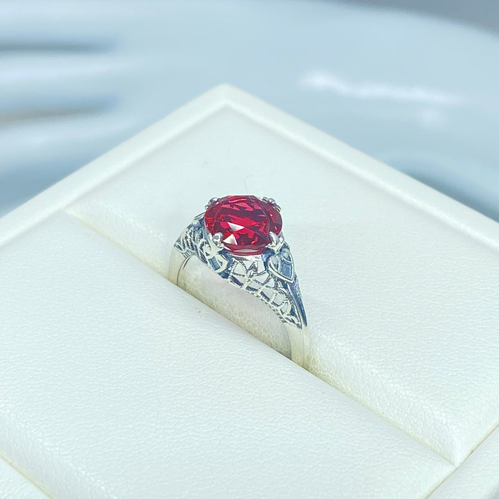 Ruby Ring, sterling silver filigree, Silver Embrace Jewelry, D162, Knight Ring