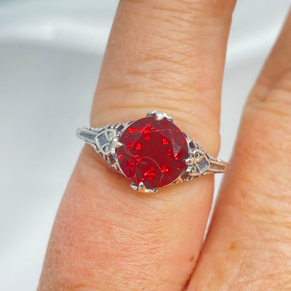 Ruby Ring, sterling silver filigree, Silver Embrace Jewelry, D162, Knight Ring