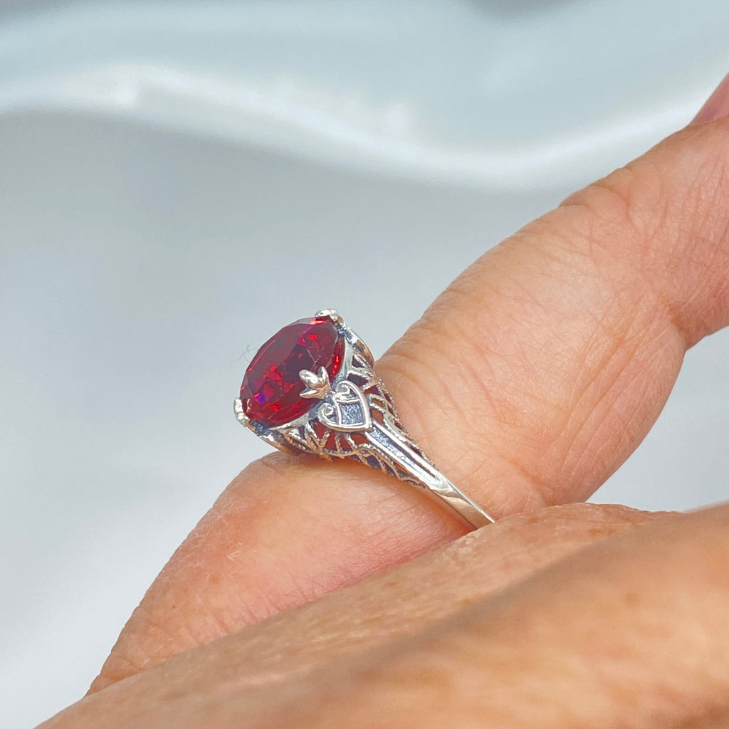 Ruby Ring, sterling silver filigree, Silver Embrace Jewelry, D162, Knight Ring