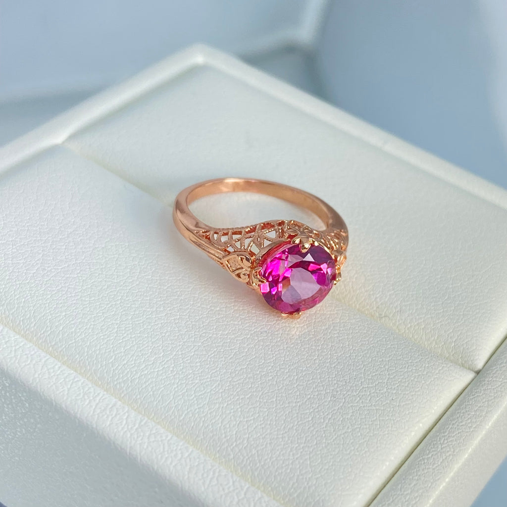 Natural Pink Topaz Ring, Rose Gold plated sterling silver filigree, Silver Embrace Jewelry, D162, Knight Ring