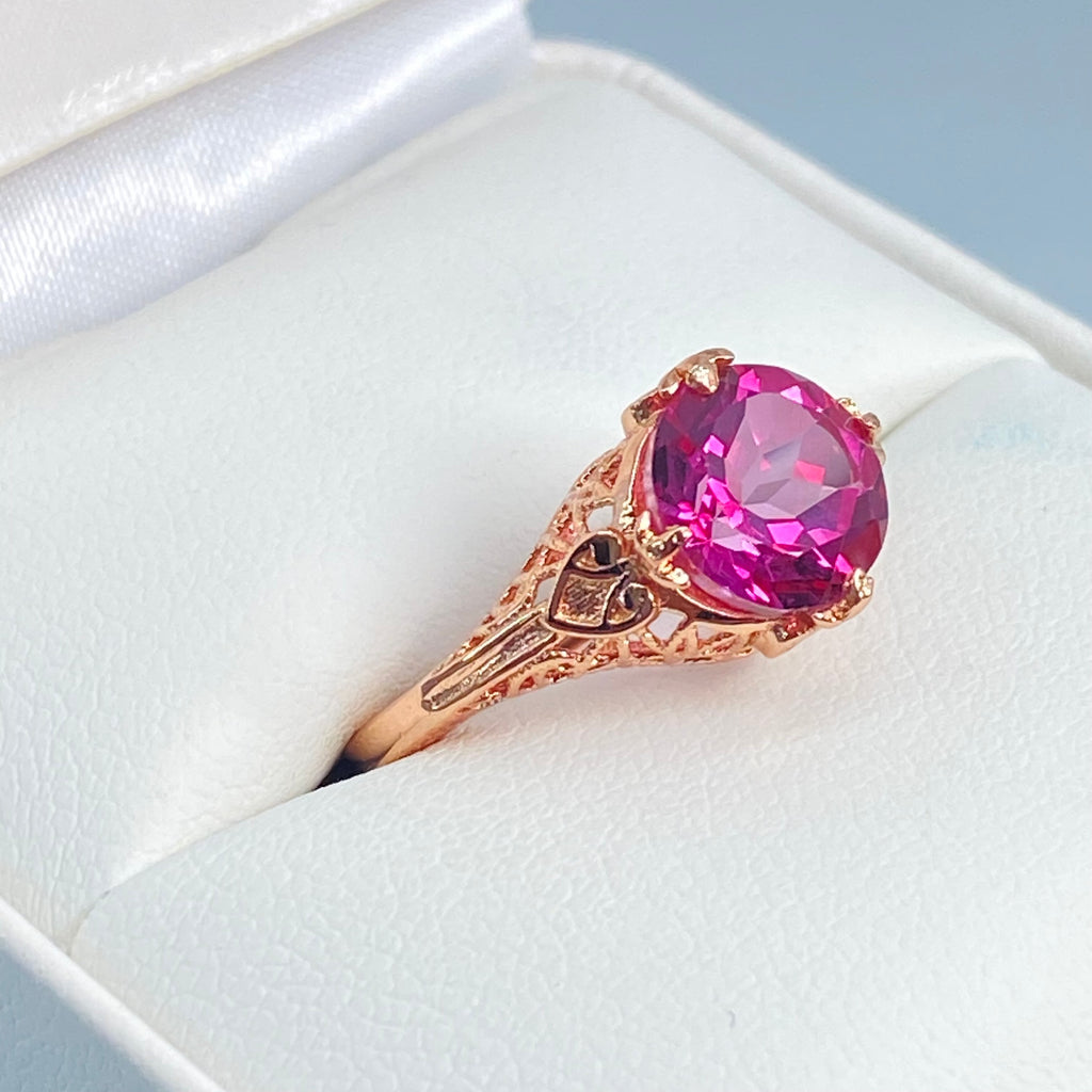 Natural Pink Topaz Ring, Rose Gold plated sterling silver filigree, Silver Embrace Jewelry, D162, Knight Ring