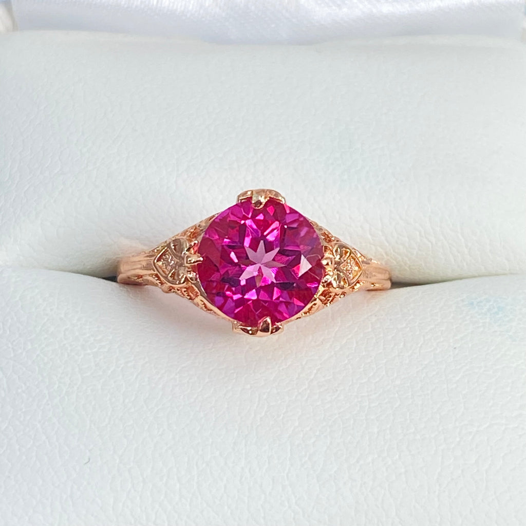 Natural Pink Topaz Ring, Rose Gold plated sterling silver filigree, Silver Embrace Jewelry, D162, Knight Ring