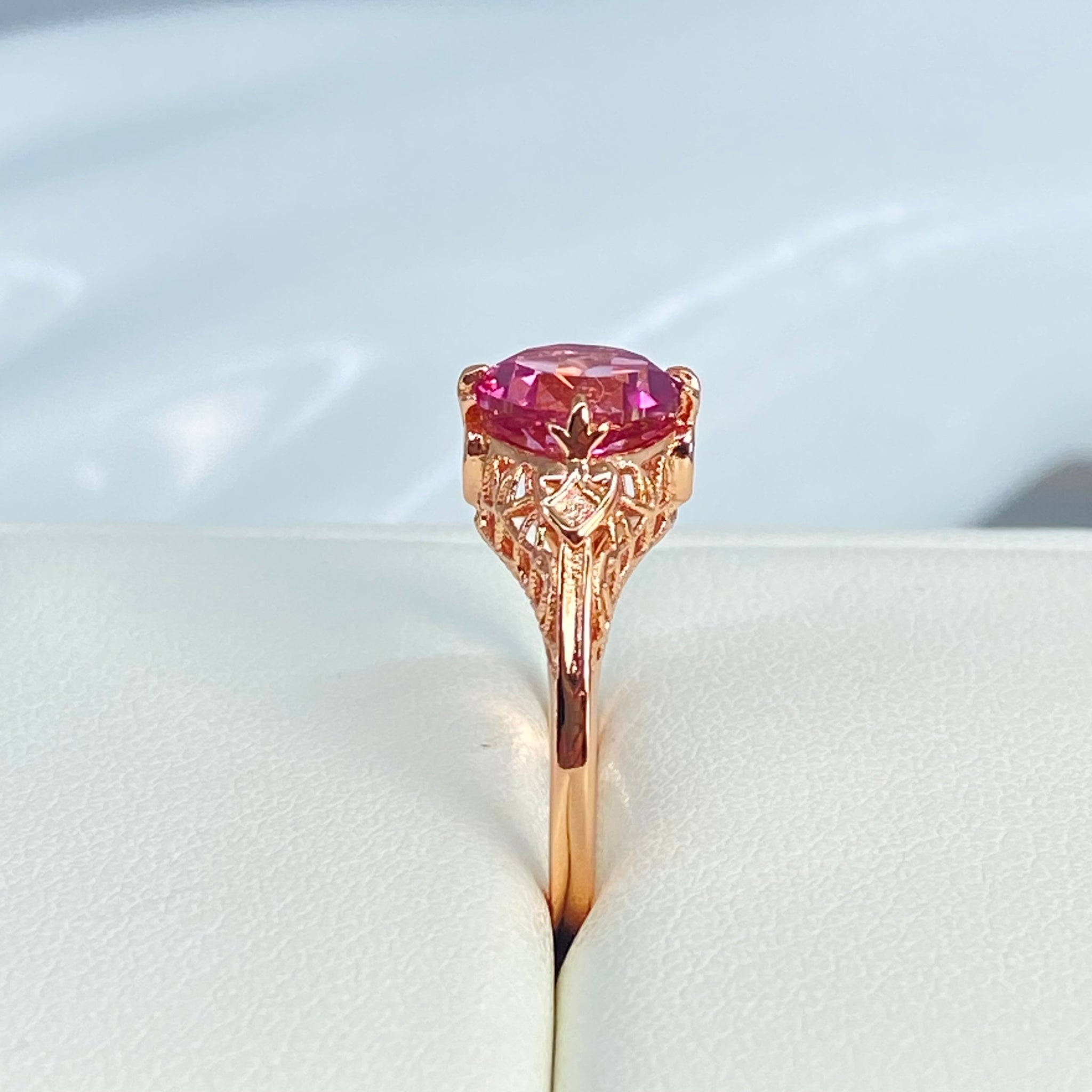 Galaxy Gold 14k Solid Gold Filigree Ring With Natural Pink Topaz - Size 6 Fine Jewelry - View #7