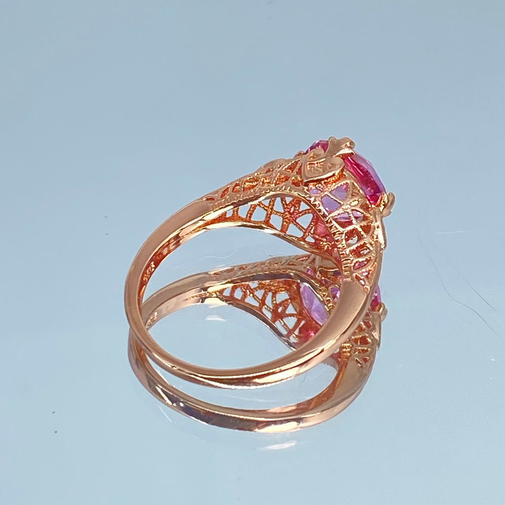 Natural Pink Topaz Ring, Rose Gold plated sterling silver filigree, Silver Embrace Jewelry, D162, Knight Ring