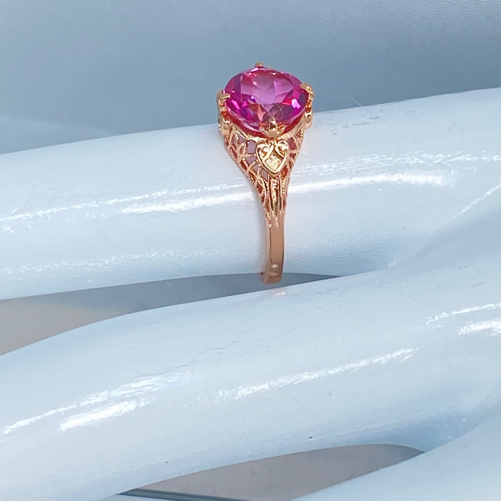 Natural Pink Topaz Ring, Rose Gold plated sterling silver filigree, Silver Embrace Jewelry, D162, Knight Ring