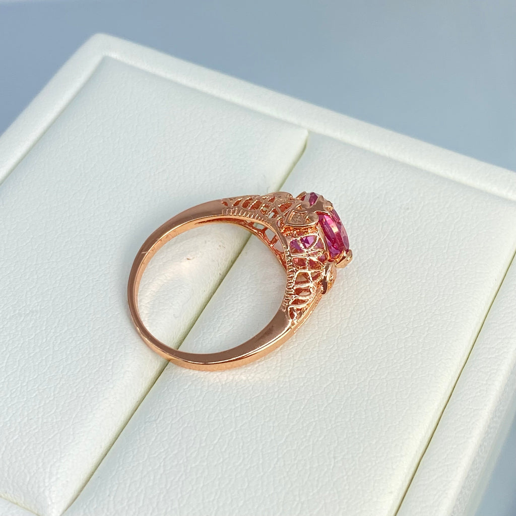 Natural Pink Topaz Ring, Rose Gold plated sterling silver filigree, Silver Embrace Jewelry, D162, Knight Ring