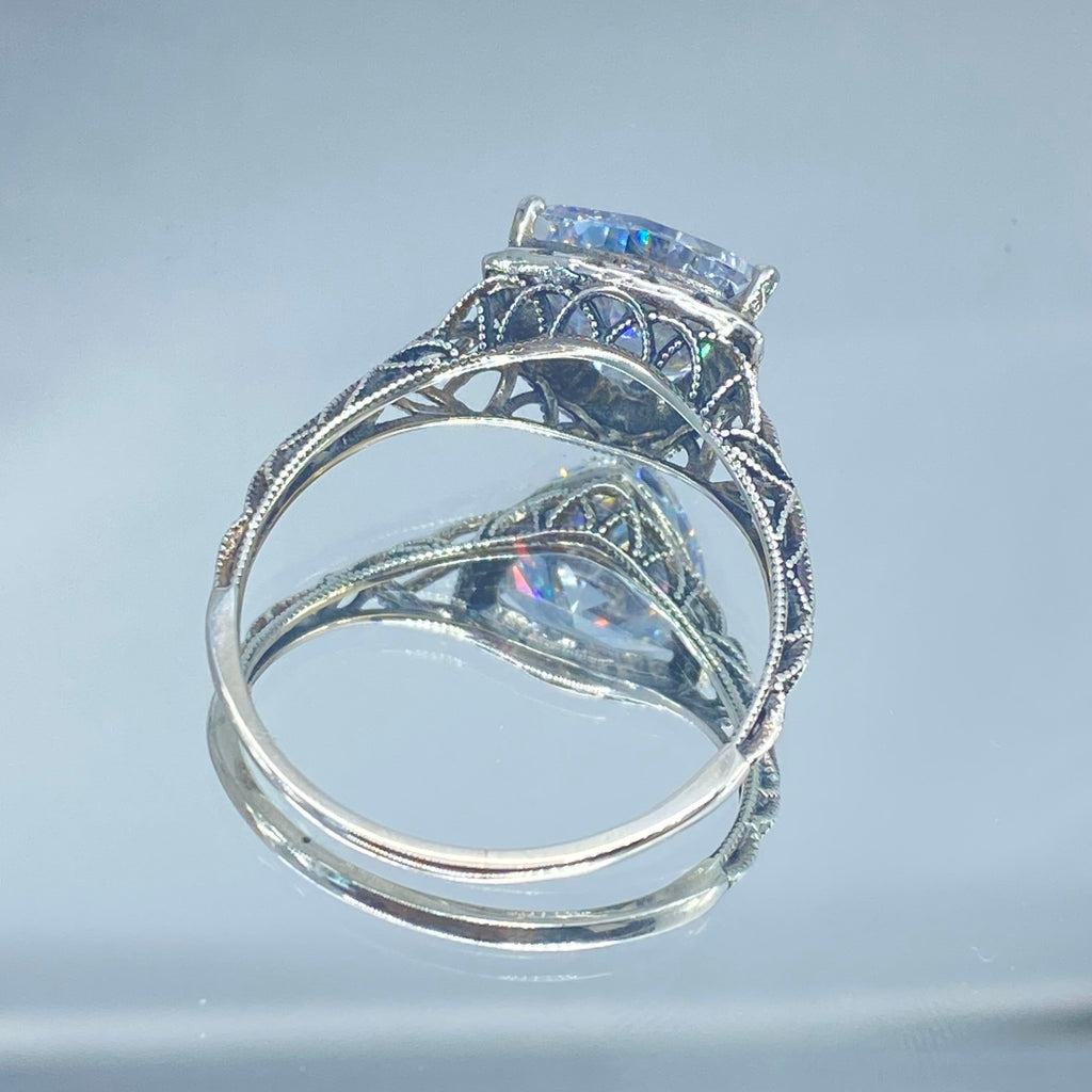 White CZ Ring, sterling silver filigree, Silver Embrace Jewelry, D163, Triangle Ring