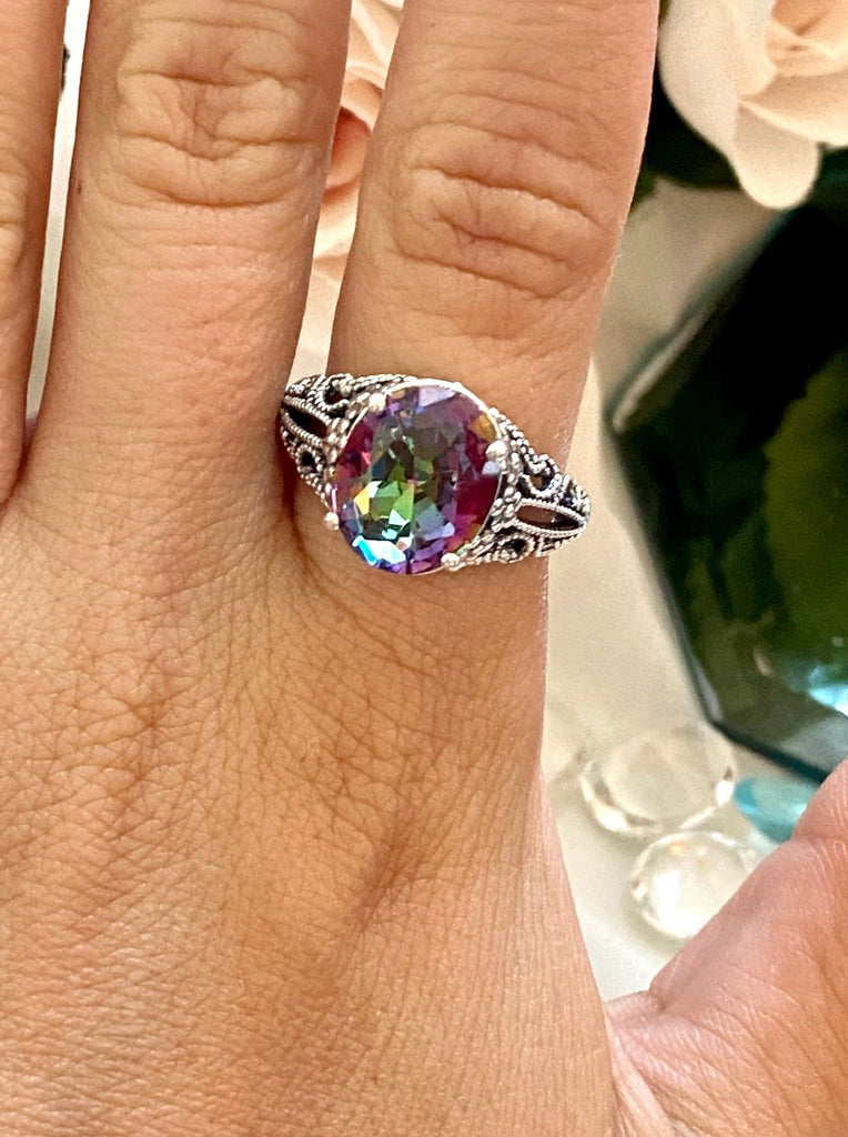 Mystic topaz Ring, Blossom Design, Sterling Silver Filigree, D171, Silver Embrace Jewelry
