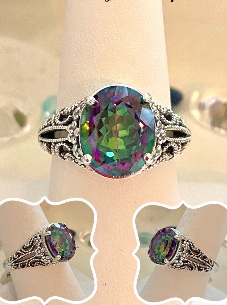 Natural Mystic topaz Ring, Blossom Design, Sterling Silver Filigree, D171, Silver Embrace Jewelry