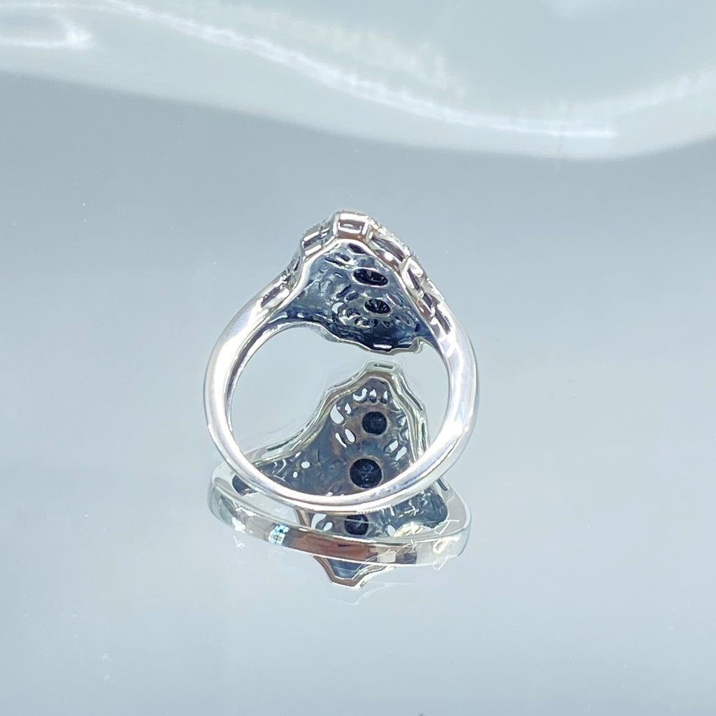 Black CZ Ring, Spider Gatsby Style, Sterling Silver Filigree, Silver Embrace Jewelry, D172