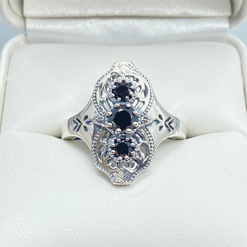 Black CZ Ring, Spider Gatsby Style, Sterling Silver Filigree, Silver Embrace Jewelry, D172