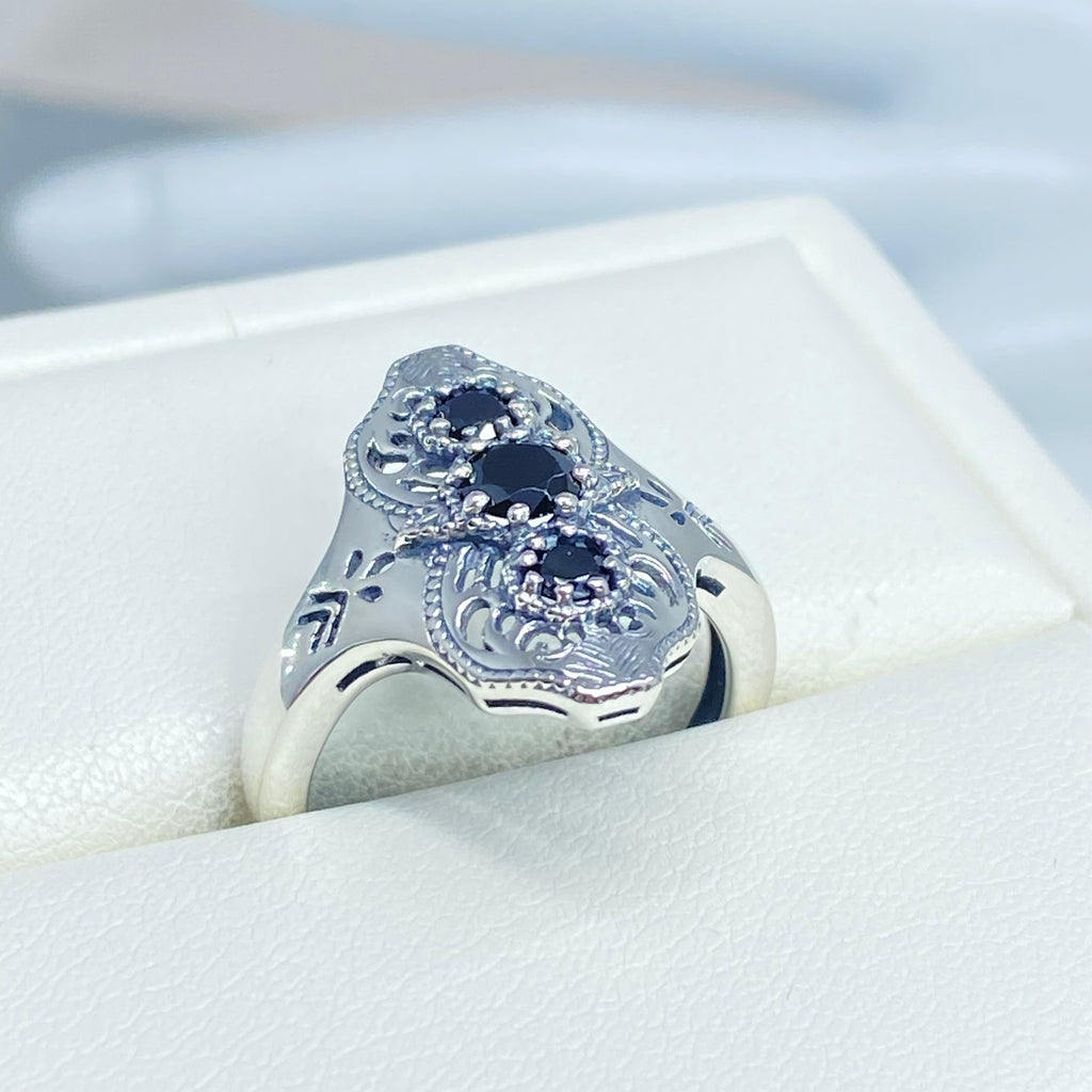Black CZ Ring, Spider Gatsby Style, Sterling Silver Filigree, Silver Embrace Jewelry, D172