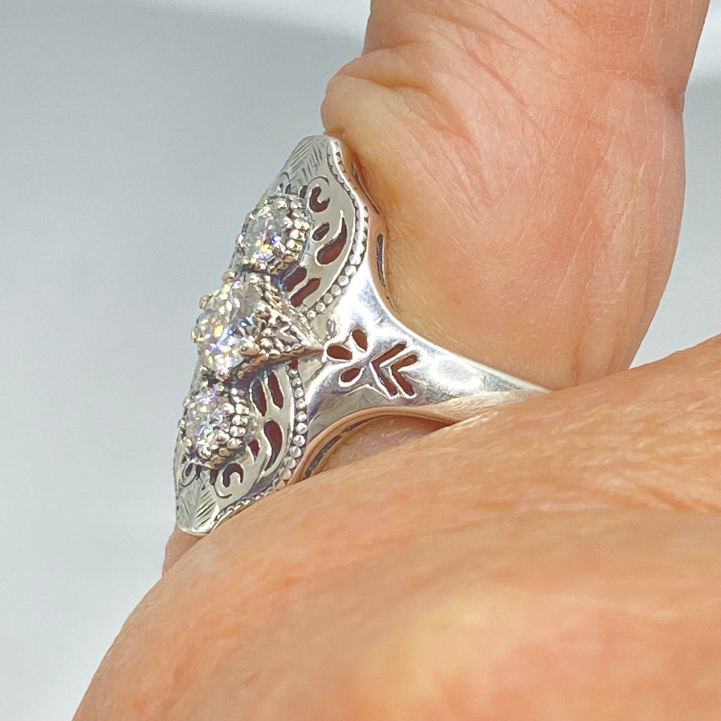 Moissanite Ring, Sterling Silver Filigree, Spider Gatsby, Multi stone ring, Silver Embrace Jewelry, D172