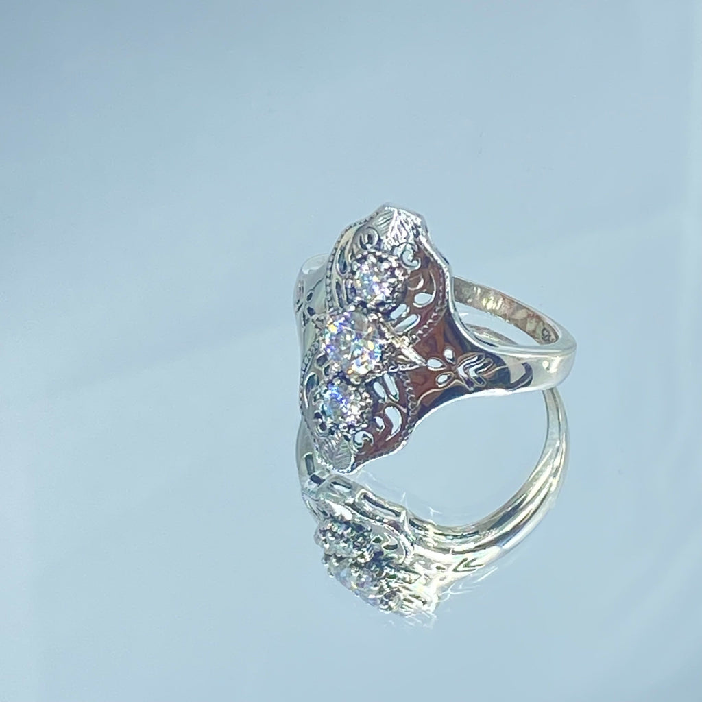 Moissanite Ring, Sterling Silver Filigree, Spider Gatsby, Multi stone ring, Silver Embrace Jewelry, D172