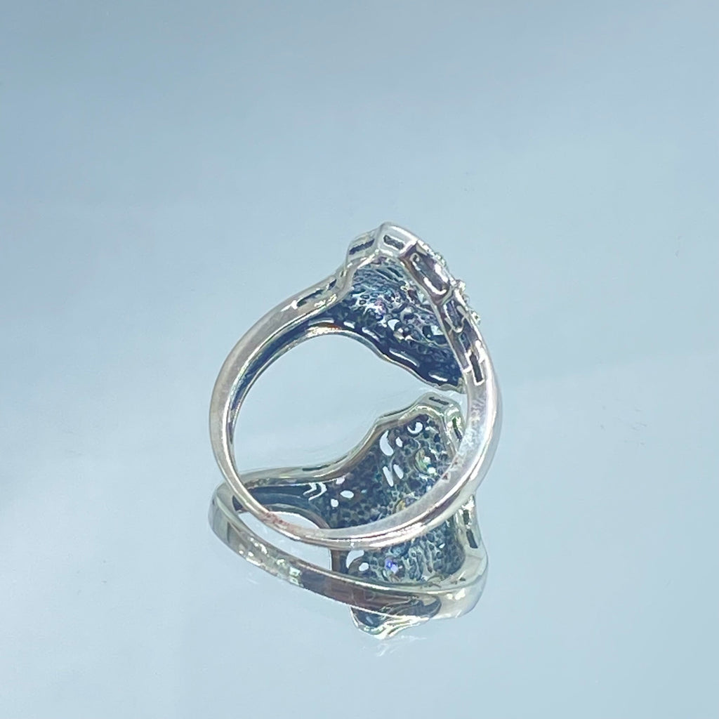 Moissanite Ring, Sterling Silver Filigree, Spider Gatsby, Multi stone ring, Silver Embrace Jewelry, D172