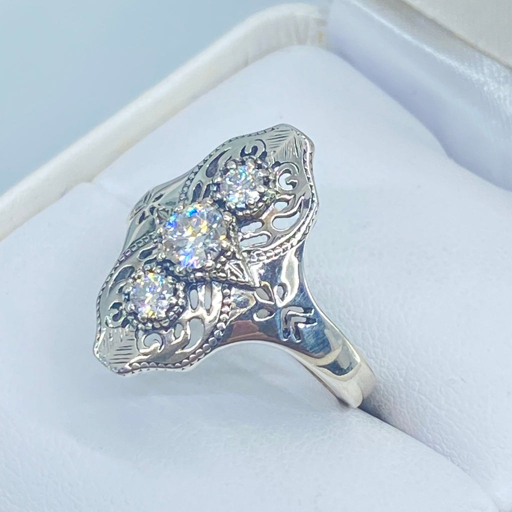 Moissanite Ring, Sterling Silver Filigree, Spider Gatsby, Multi stone ring, Silver Embrace Jewelry, D172