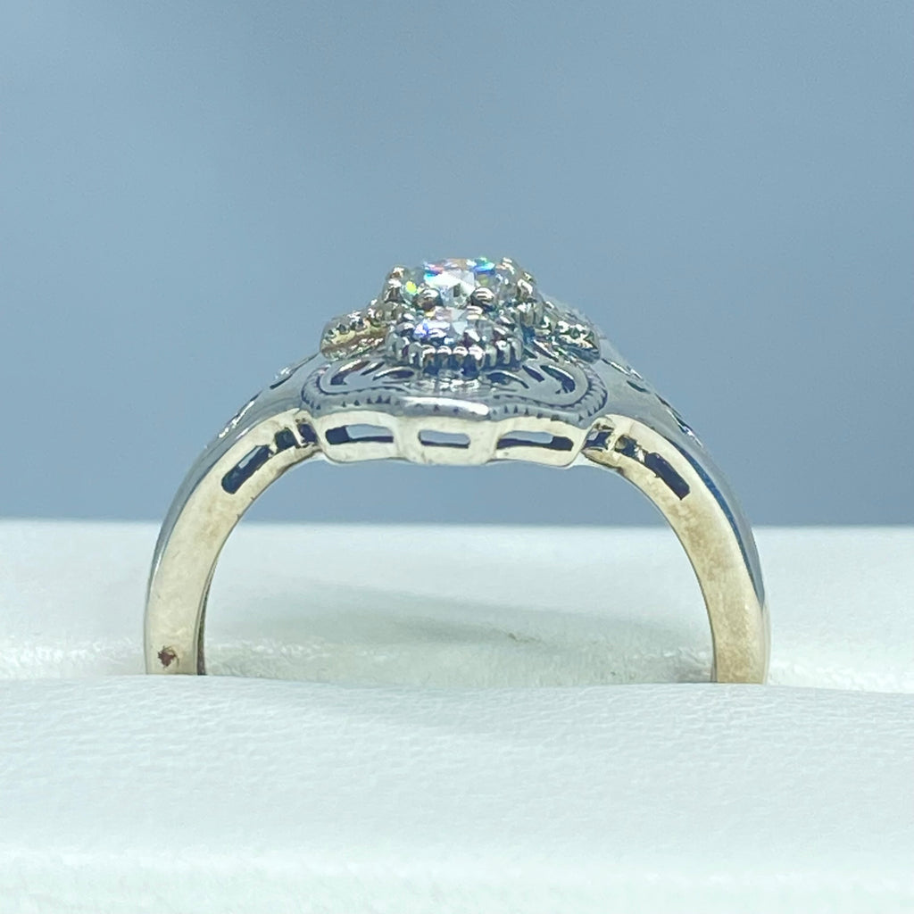 Moissanite Ring, Sterling Silver Filigree, Spider Gatsby, Multi stone ring, Silver Embrace Jewelry, D172