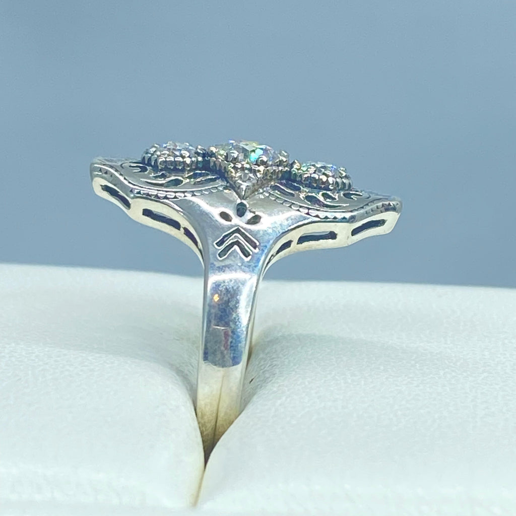 Moissanite Ring, Sterling Silver Filigree, Spider Gatsby, Multi stone ring, Silver Embrace Jewelry, D172