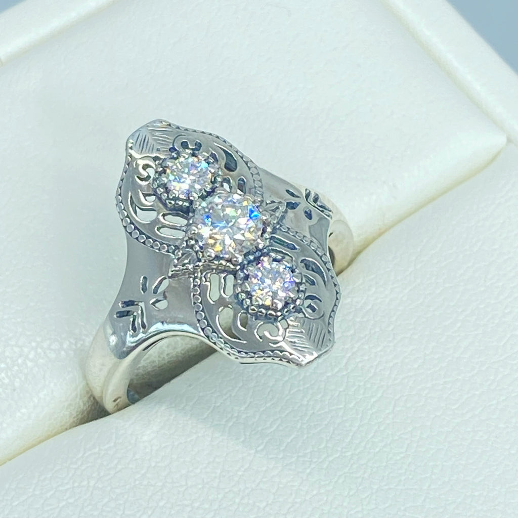 Moissanite Ring, Sterling Silver Filigree, Spider Gatsby, Multi stone ring, Silver Embrace Jewelry, D172