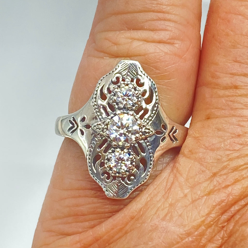Moissanite Ring, Sterling Silver Filigree, Spider Gatsby, Multi stone ring, Silver Embrace Jewelry, D172