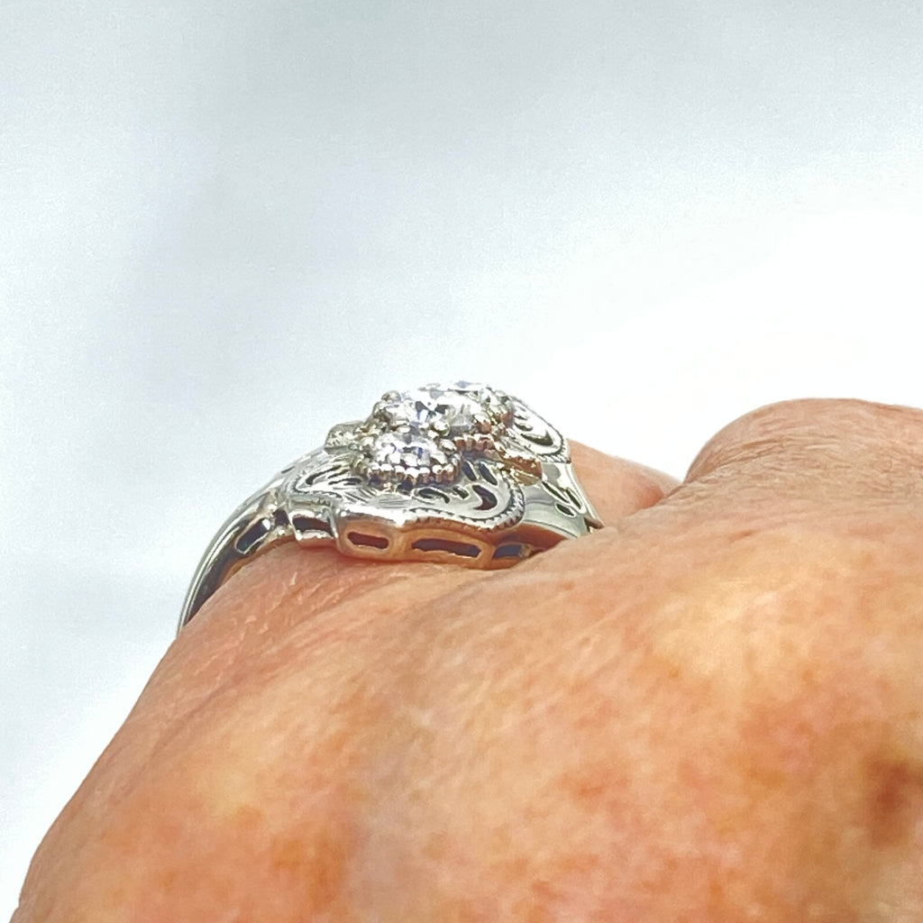 Moissanite Ring, Sterling Silver Filigree, Spider Gatsby, Multi stone ring, Silver Embrace Jewelry, D172