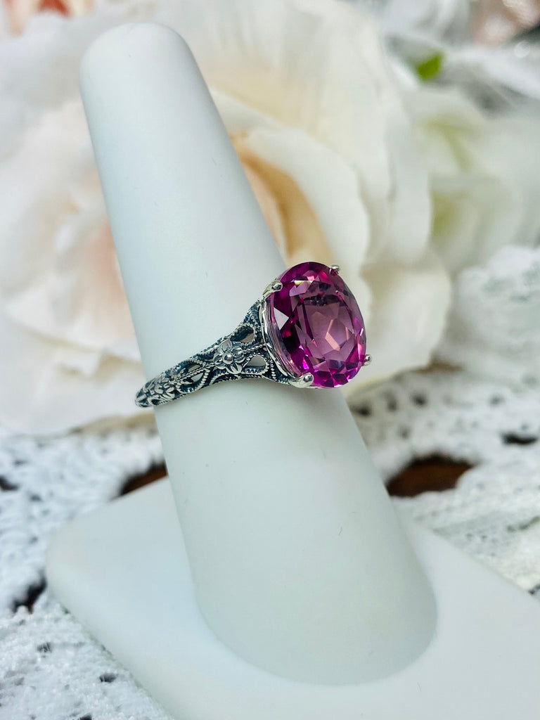 Natural pink Topaz ring, Medieval Floral Sterling Silver Filigree, Oval Gem, Vintage Jewelry, Silver Embrace Jewelry, D173