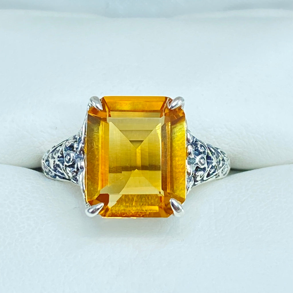 Natural Yellow Citrine Ring, 5 Ct Rectangle Gem, Step cut - Vintage Sterling silver jewelry, Silver Embrace Jewelry, D18