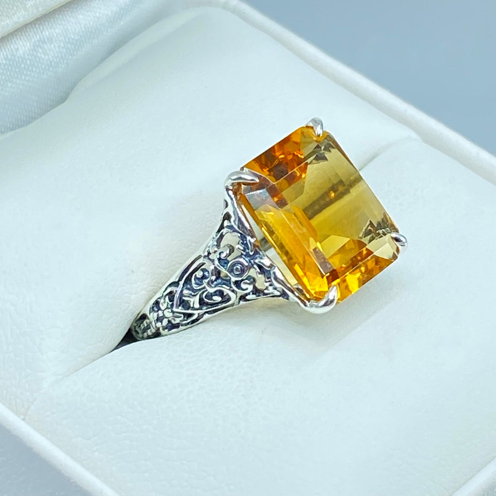 Natural Yellow Citrine Ring, 5 Ct Rectangle Gem, Step cut - Vintage Sterling silver jewelry, Silver Embrace Jewelry, D18