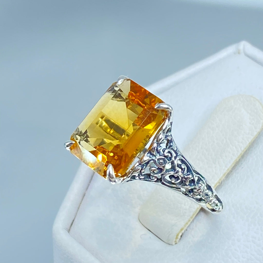 Natural Yellow Citrine Ring, 5 Ct Rectangle Gem, Step cut - Vintage Sterling silver jewelry, Silver Embrace Jewelry, D18