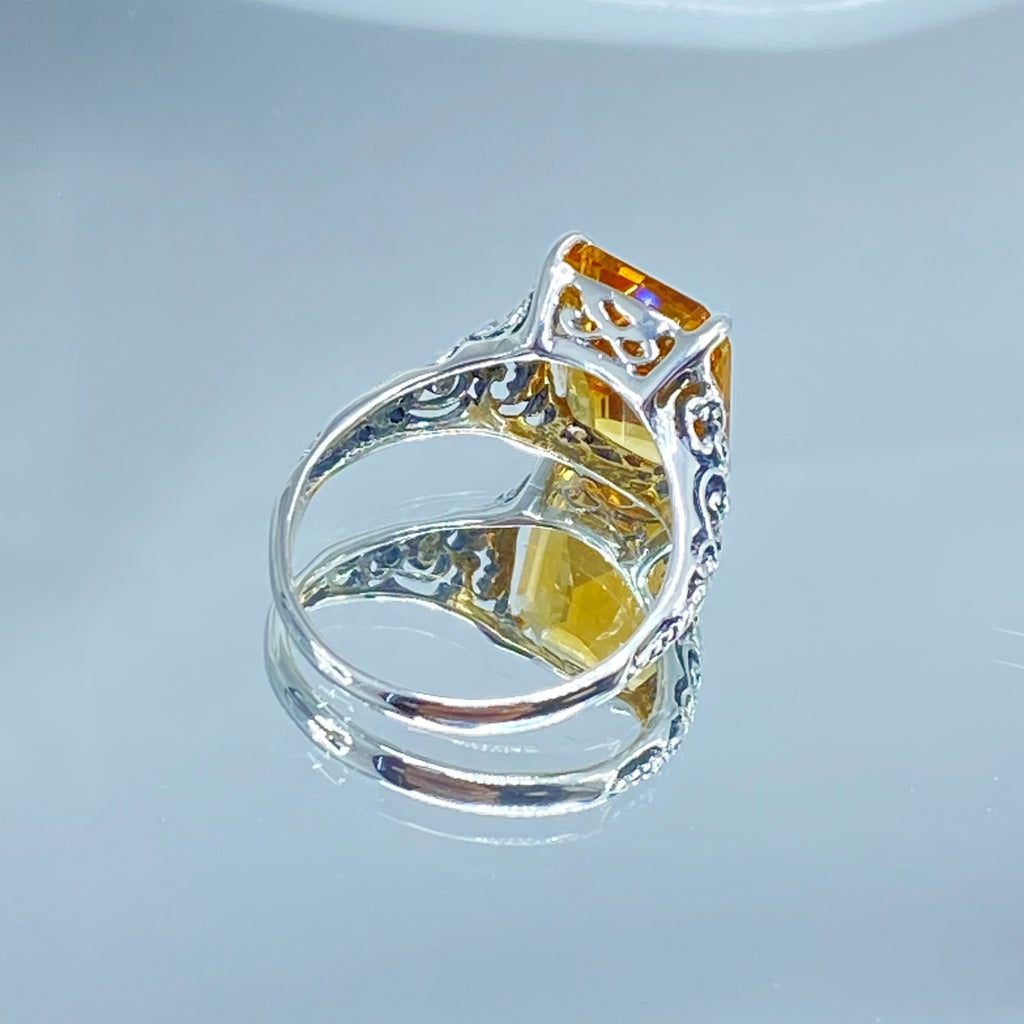 Natural Yellow Citrine Ring, 5 Ct Rectangle Gem, Step cut - Vintage Sterling silver jewelry, Silver Embrace Jewelry, D18