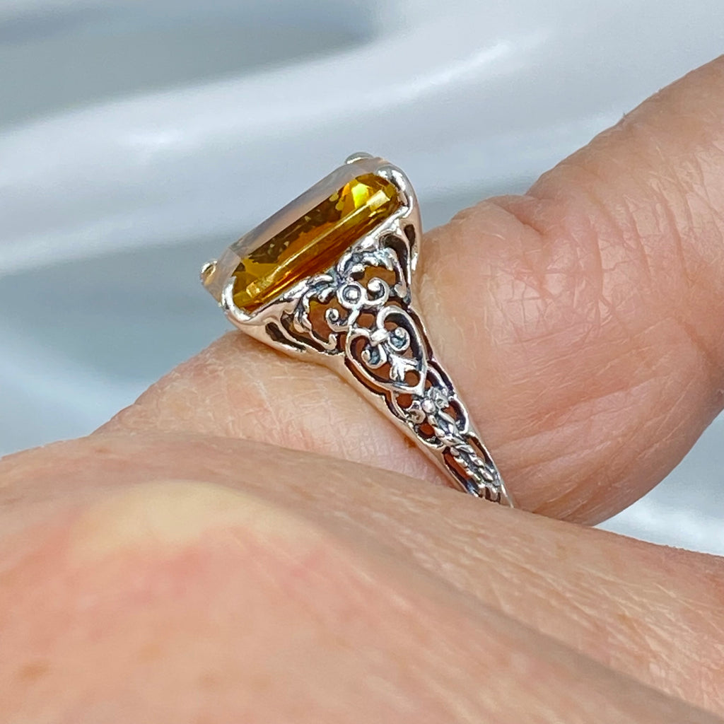 Natural Yellow Citrine Ring, 5 Ct Rectangle Gem, Step cut - Vintage Sterling silver jewelry, Silver Embrace Jewelry, D18