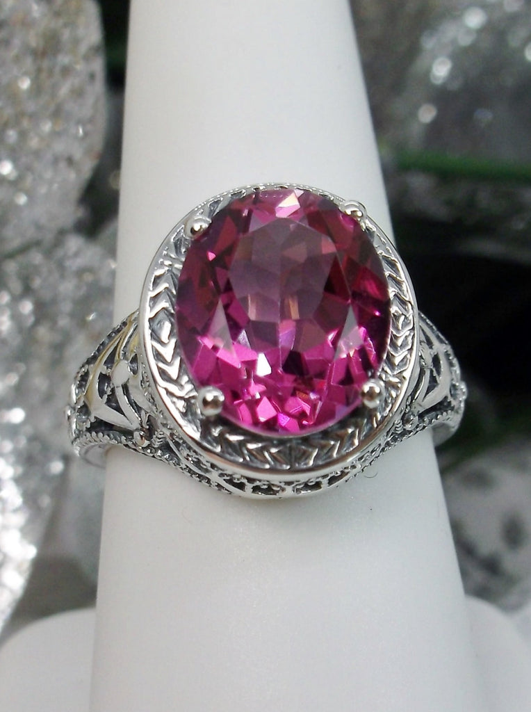 Natural Pink Topaz Ring, Broadway Ring, Vintage Sterling Silver Jewelry, Oval Gemstone, decorative filigree, Silver Embrace Jewelry, D180