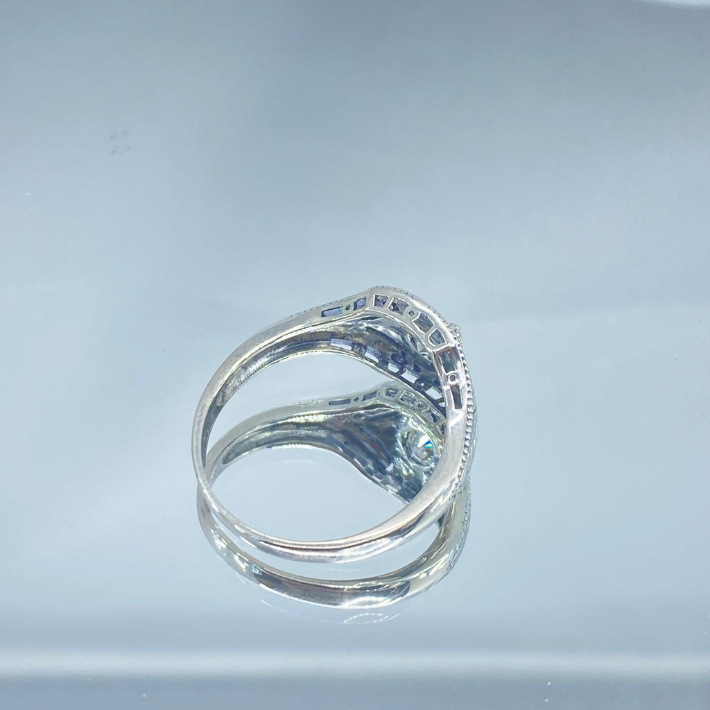 Lab Moissanite Faux diamond ring with swirl antique floral sterling silver filigree, Silver Embrace Jewelry, D189, Lizzie Ring