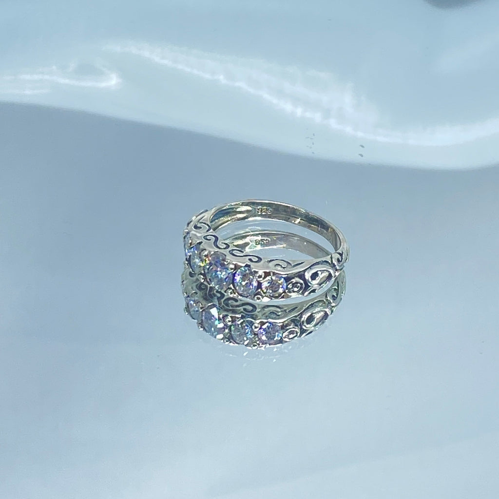 Moissanite Ring, Sterling Silver Filigree, Victorian style, Georgian design, D19