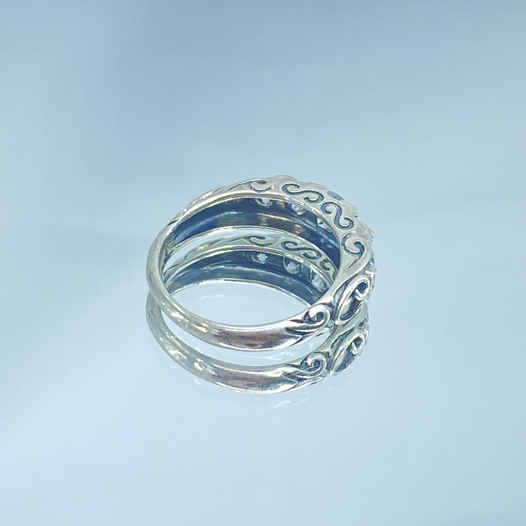 Moissanite Ring, Sterling Silver Filigree, Victorian style, Georgian design, D19