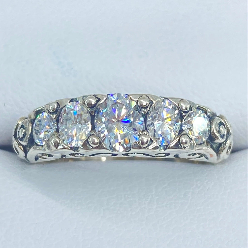 Moissanite Ring, Sterling Silver Filigree, Victorian style, Georgian design, D19