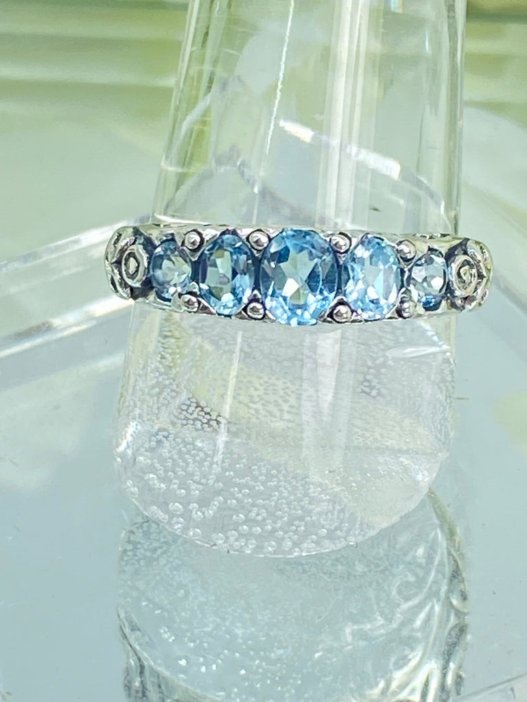 Natural Topaz Ring, Sky Blue Topaz Ring, 5 Gem Georgian Ring, Victorian Jewelry, D19, Silver Embrace jewelry, Sterling Silver Filigree