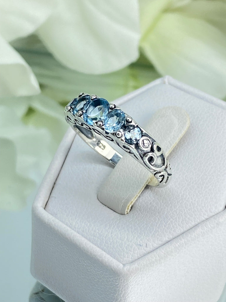 Natural Topaz Ring, Sky Blue Topaz Ring, 5 Gem Georgian Ring, Victorian Jewelry, D19, Silver Embrace jewelry, Sterling Silver Filigree