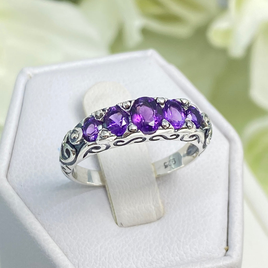 Natural Amethyst Ring, Georgian Vintage Jewelry, Sterling Silver Filigree, Silver Embrace Jewelry D19