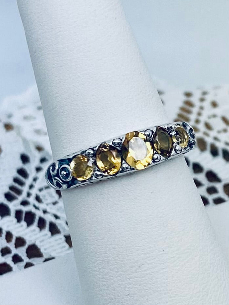 Natural Citrine Ring, Natural Yellow Ring, yellow citrine gemstone, 5 gem Georgian Ring, Victorian Jewelry, Vintage reproduction jewelry, Sterling silver Filigree, Georgian Ring, Silver Embrace Jewelry, D19
