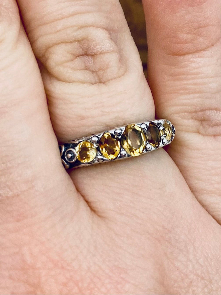 Natural Citrine Ring, Natural Yellow Ring, yellow citrine gemstone, 5 gem Georgian Ring, Victorian Jewelry, Vintage reproduction jewelry, Sterling silver Filigree, Georgian Ring, Silver Embrace Jewelry, D19