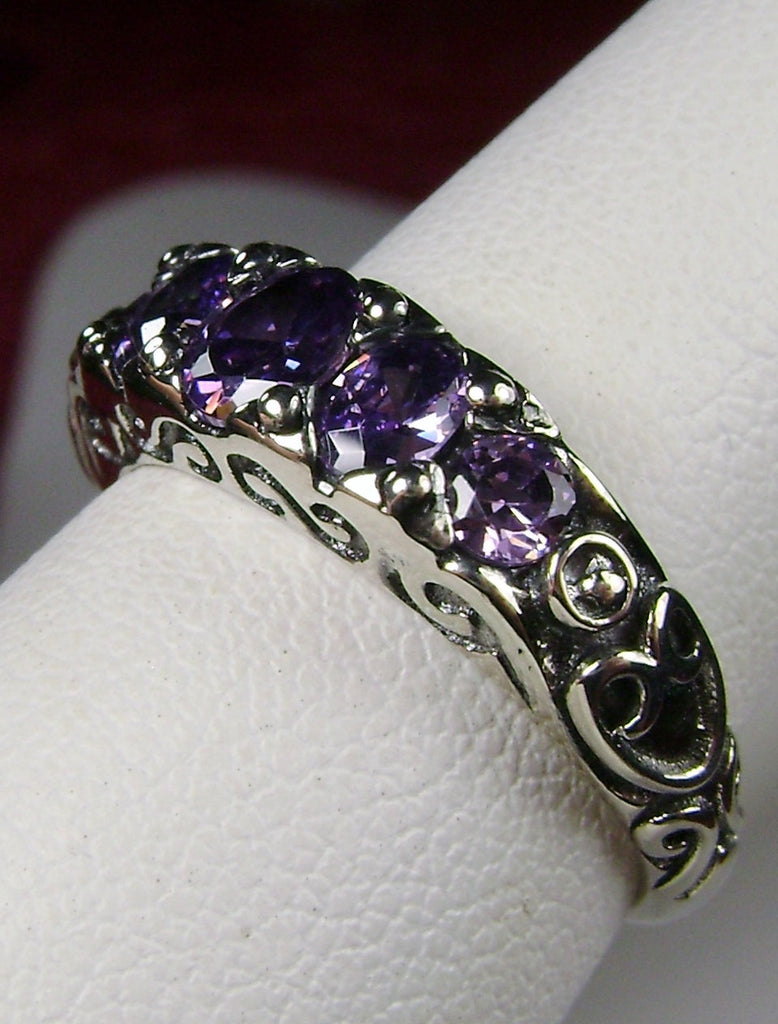 Purple Amethyst CZ Ring, Cubic Zirconia, Vintage Jewelry, Sterling Silver Filigree, Silver Embrace Jewelry D19