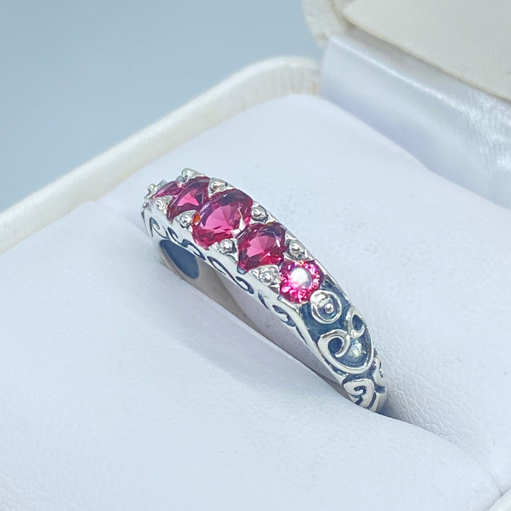 Red Ruby Ring, 5 Gemstone Ring, Vintage Jewelry, Sterling Silver Filigree, Silver Embrace Jewelry D19