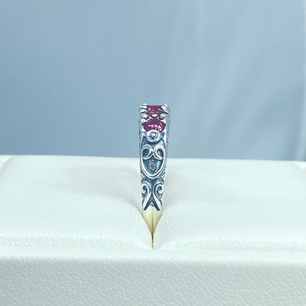 Red Ruby Ring, 5 Gemstone Ring, Vintage Jewelry, Sterling Silver Filigree, Silver Embrace Jewelry D19